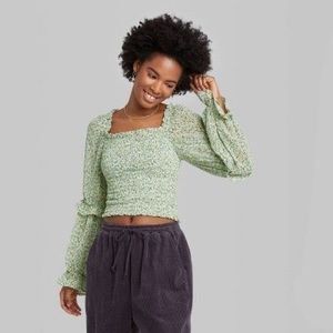 Wild Fable floral print long sleeve smocked top